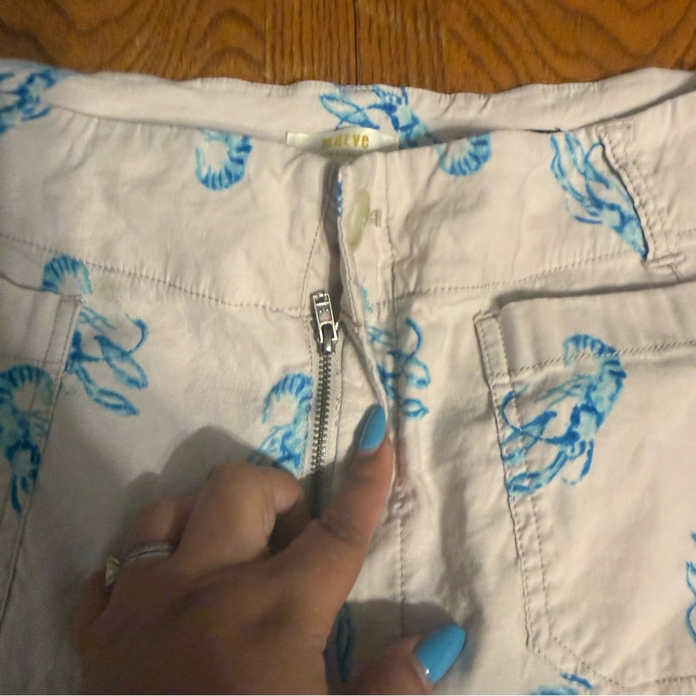 Maeve Anthropologie Colette Cropped Wide Leg Ivory Pants Blue Lobster Print 16W - Picture 9 of 15